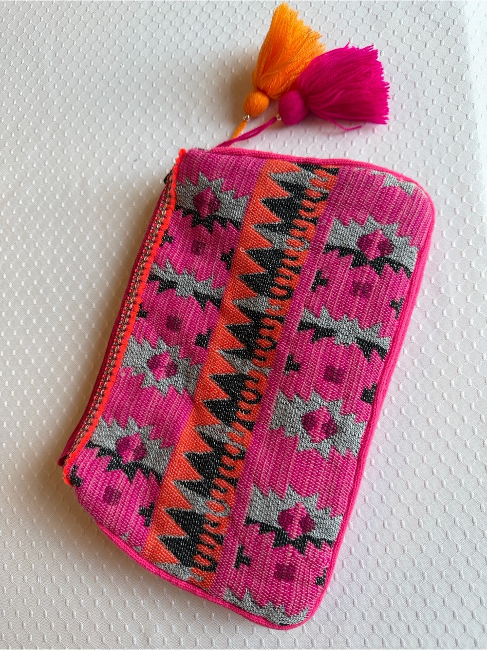 Bright Pink Aztec Tassel Zip Pouch